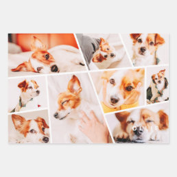 Pets Modern Simple Custom 9 Photos Collage Wrapping Paper Sheets