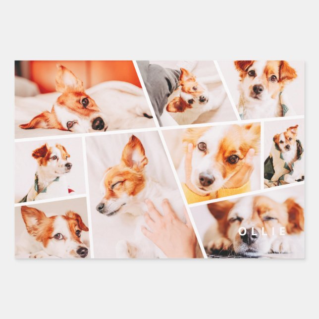 Pets Modern Simple Custom 9 Photos Collage Wrapping Paper Sheets (Front)