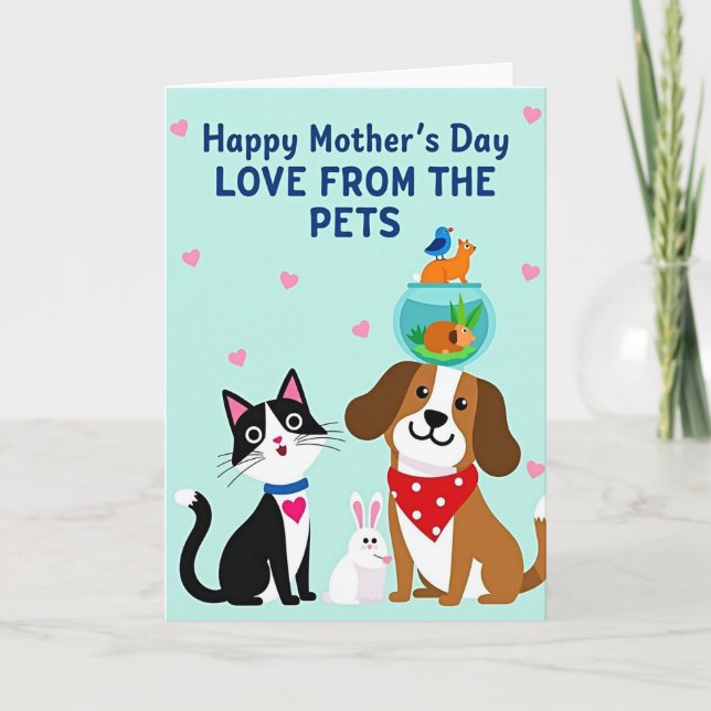 Pets Mother Day Love Illustration Card (Front)