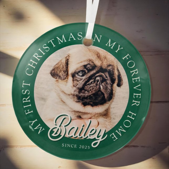 Pet's My First Christmas In Forever Home Modern Glass Ornament (Creator Uploaded)