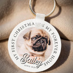 Pet's My First Christmas In Forever Home Modern Keychain<br><div class="desc">Design is composed of modern typography with sans serif and serif font. Add a custom photo of adopted pet and year.</div>