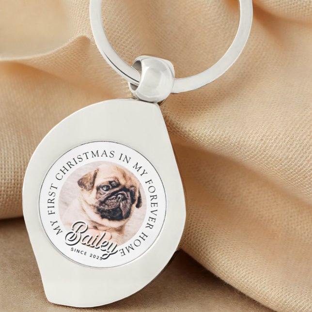 Pet's My First Christmas In Forever Home Modern Keychain (Creator Uploaded)