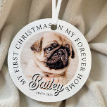 Pet's My First Christmas In Forever Home Modern Metal Ornament<br><div class="desc">Design is composed of modern typography with sans serif and serif font. Add a custom photo of adopted pet and year.</div>
