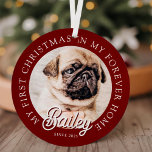 Pet's My First Christmas In Forever Home Modern Metal Ornament<br><div class="desc">Design is composed of modern typography with sans serif and serif font. Add a custom photo of adopted pet and year.</div>