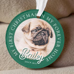 Pet's My First Christmas In Forever Home Modern Ornament<br><div class="desc">Design is composed of modern typography with sans serif and serif font. Add a custom photo of adopted pet and year.</div>