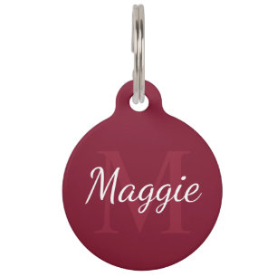 Pet's Name and Monogram Burgundy Red Pet ID Tag