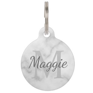 Pet's Name and Monogram Marble Look Pet ID Tag