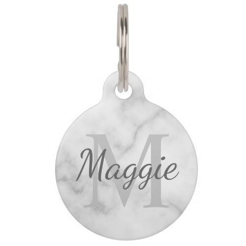Pets Name and Monogram Marble Look Pet ID Tag