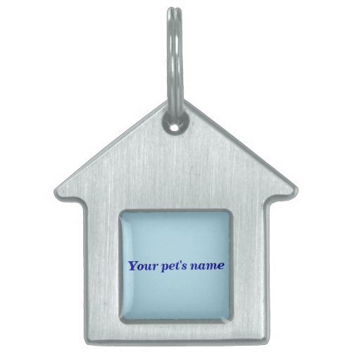 Pets Name on Light Blue Background on House Shape Pet ID Tag