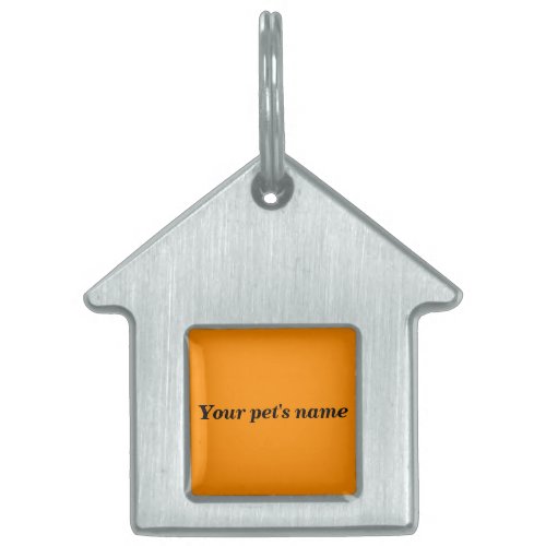 Pets Name on Orange Background on House Shape Pet ID Tag