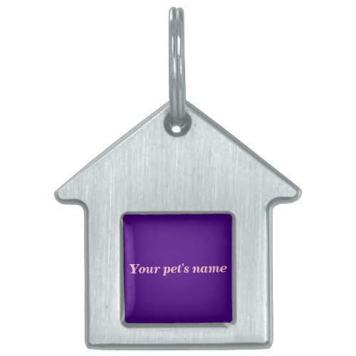 Pets Name on Purple Background on House Shape Pet ID Tag