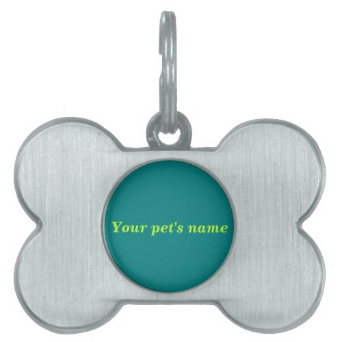 Pets Name on Teal Green Background on Bone Shape Pet ID Tag