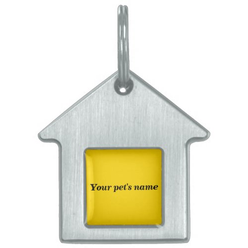 Pets Name on Yellow Background on House Shape Pet ID Tag
