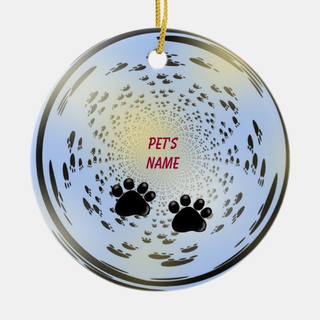 Pets Name Paw Print Ornament (Front)