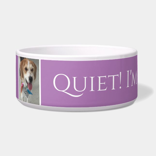 Pet's Name/Photo Quiet! I'm Eating! Funny Lavender Bowl (Front)