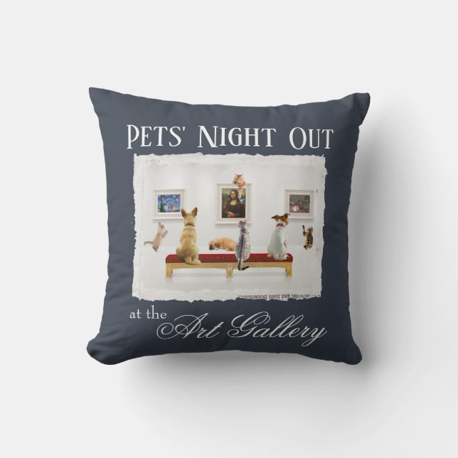 Pets' Night Out at the Art Gallery Throw Pillow (Front)