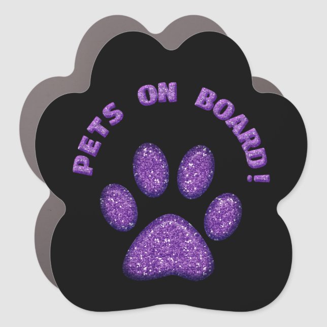pets on board purple "glitter" car magnet (Front)