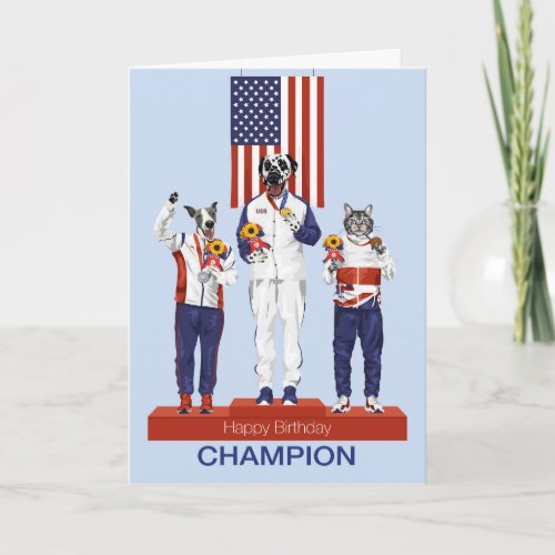 Pets on Olympic Podium Team USA Birthday  Card