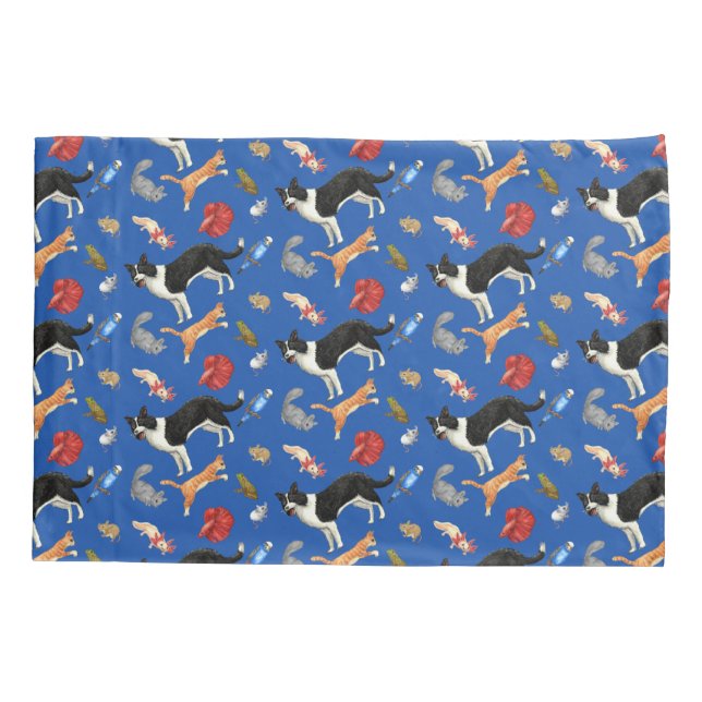 Pets on Parade Pillow Case (on Blue)  (Back)
