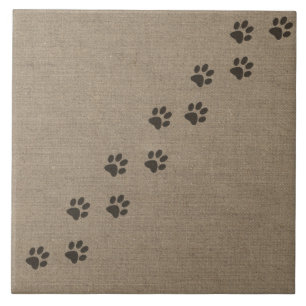 Pets Pawprints on Burlap Effect Design Tile