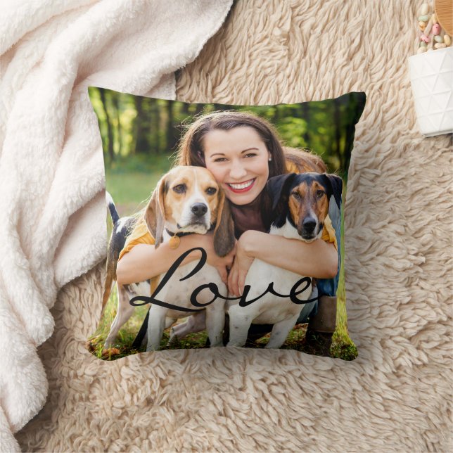 Pets Photo Love Throw Pillow (Blanket)