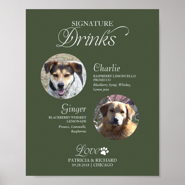 Pets Photo Signature Drinks Wedding Sign (Front)