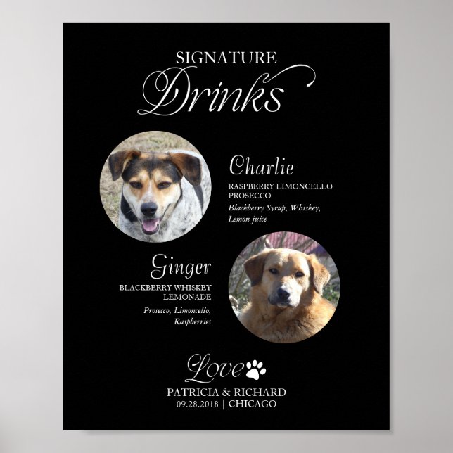 Pets Photo Signature Drinks Wedding Sign (Front)