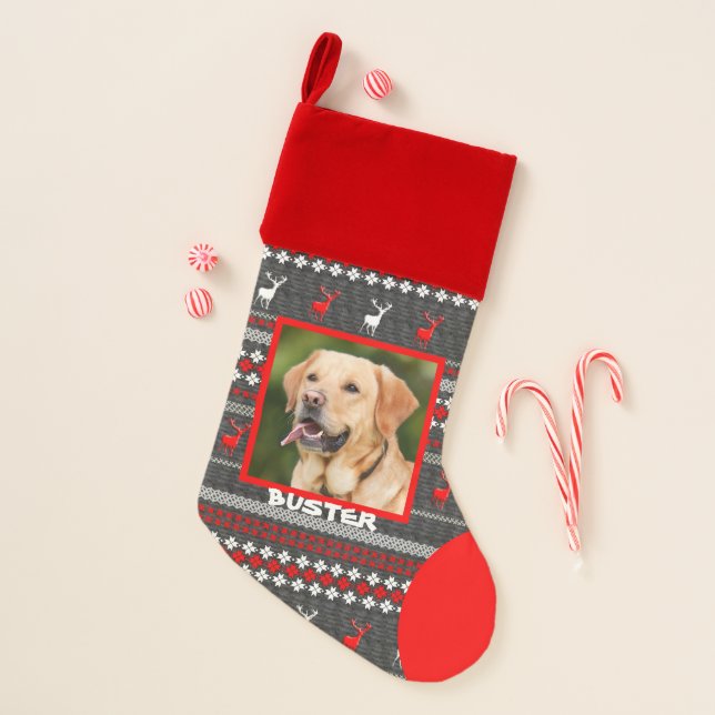 Pet's Photo Traditional Christmas Patterned Stocking (Front)