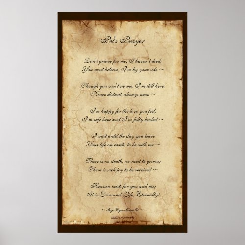 Pets Prayer Memorial Poem Parchment Poster