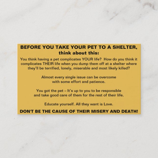 Pets Shelter Info Business Card (Front)