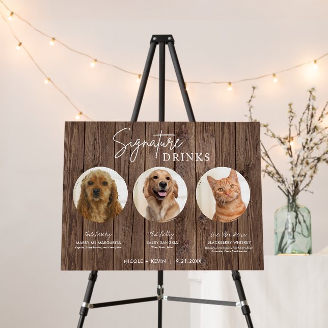 Pets Signature Drink Sign Rustic Wedding Bar Sign (In Situ (Stand))