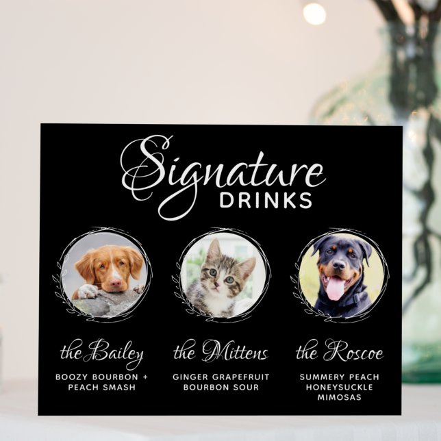 Pets Signature Drinks Bar Black 3 Photo Wedding Foam Board (Creator Uploaded)