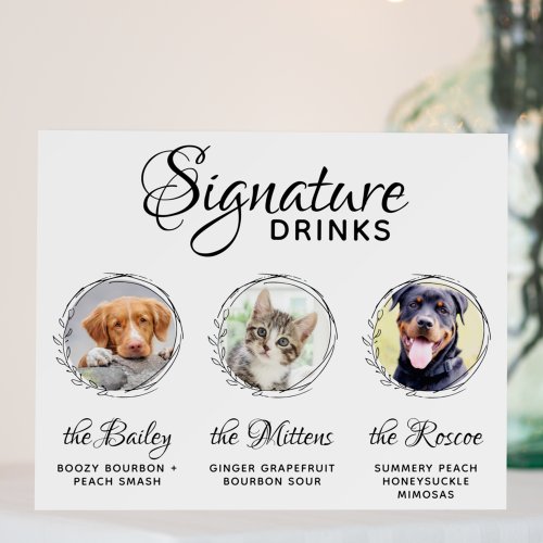 Pets Signature Drinks Bar Custom 3 Photo Wedding Foam Board