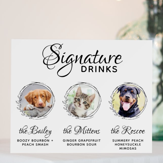 Pets Signature Drinks Bar Custom 3 Photo Wedding Foam Board (Creator Uploaded)
