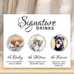 Pets Signature Drinks Bar Custom 3 Photo Wedding  Poster<br><div class="desc">Signature Cocktails by from your pets! Include your best dog, best cat and any pet in your wedding with his own signature drink bar for your guests. Perfect for dog lovers, and a special dog bar will be a hit at your wedding. Simple yet elegant white with eucalyptus leaves. Customize...</div>