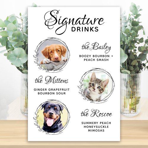 Pets Signature Drinks Custom 3 Photo Wedding Bar Poster
