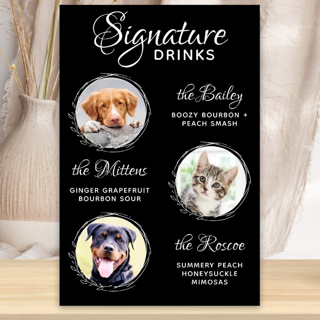 Pets Signature Drinks Custom 3 Photo Wedding Bar Poster (Creator Uploaded)