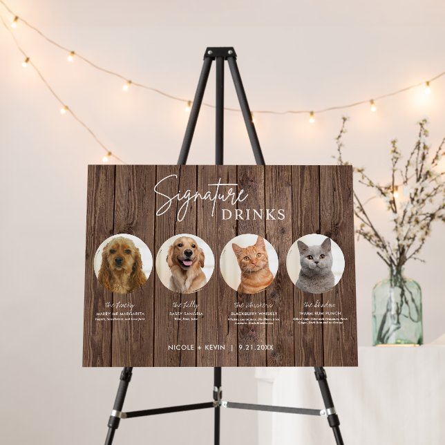 Pets Signature Drinks Sign Rustic Wedding Bar Sign (In Situ (Stand))