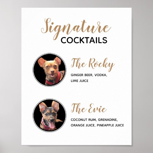 Pets Signature Drinks Wedding Cocktail Menu Poster