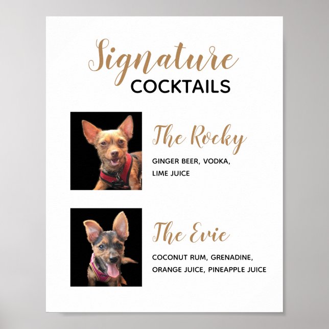 Pets Signature Drinks Wedding Cocktail Menu Poster (Front)