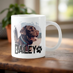 Pet's Simple Modern Cool Grunge Name and Photo Giant Coffee Mug