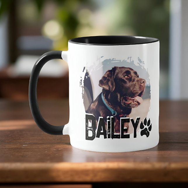 Pet's Simple Modern Cool Grunge Name and Photo Mug (Creator Uploaded)