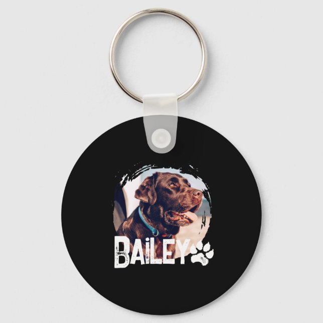 Pets Simple Modern Cool Nge Name And Photo  Keychain (Front)