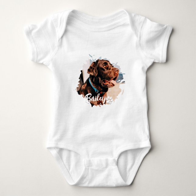 Pet's Simple Modern Cool Typography Name and Photo Baby Bodysuit (Front)