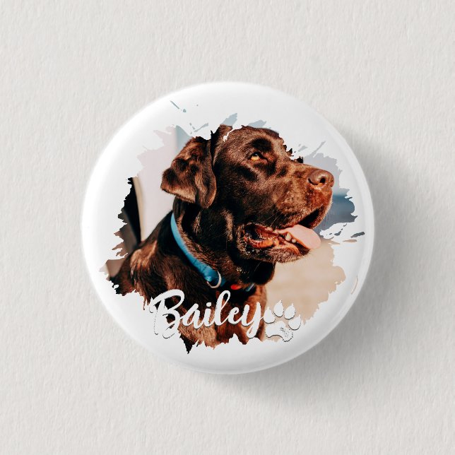 Pet's Simple Modern Cool Typography Name and Photo Button (Front)
