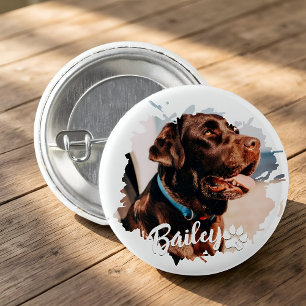 Pet's Simple Modern Cool Typography Name and Photo Button