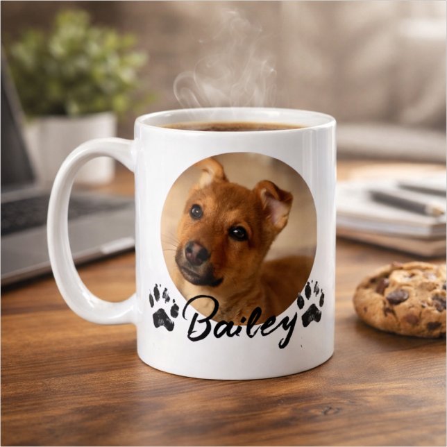 Pet's Simple Modern Cool Typography Name and Photo Coffee Mug (Creator Uploaded)
