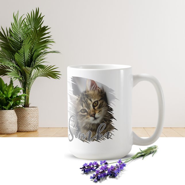 Pet's Simple Modern Cool Typography Name and Photo Coffee Mug (Creator Uploaded)