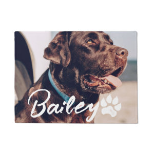Pet's Simple Modern Cool Typography Name and Photo Doormat