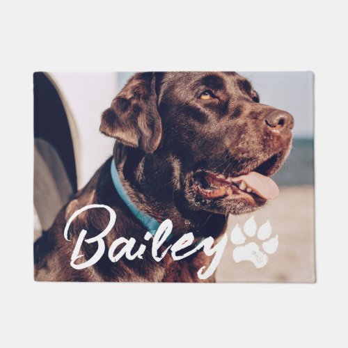 Pets Simple Modern Cool Typography Name and Photo Doormat